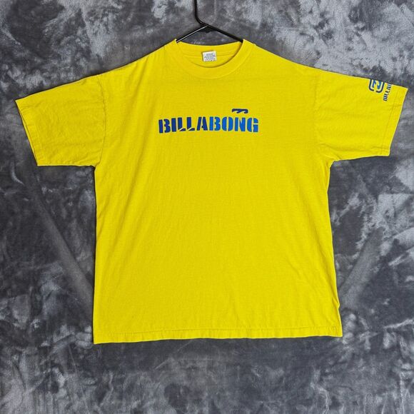 Vintage Y2K Billabong Yellow Surf Short Sleeve T-Shirt Size Large Beach - Picture 1 of 7